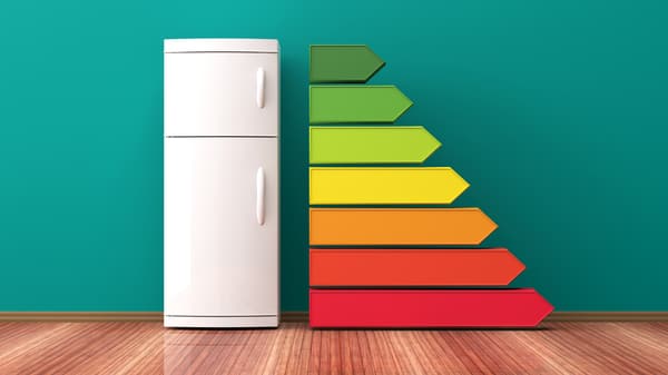 iStock Credit: george tsartsianidis A graphic of a top freezer refrigerator with a color grading scale